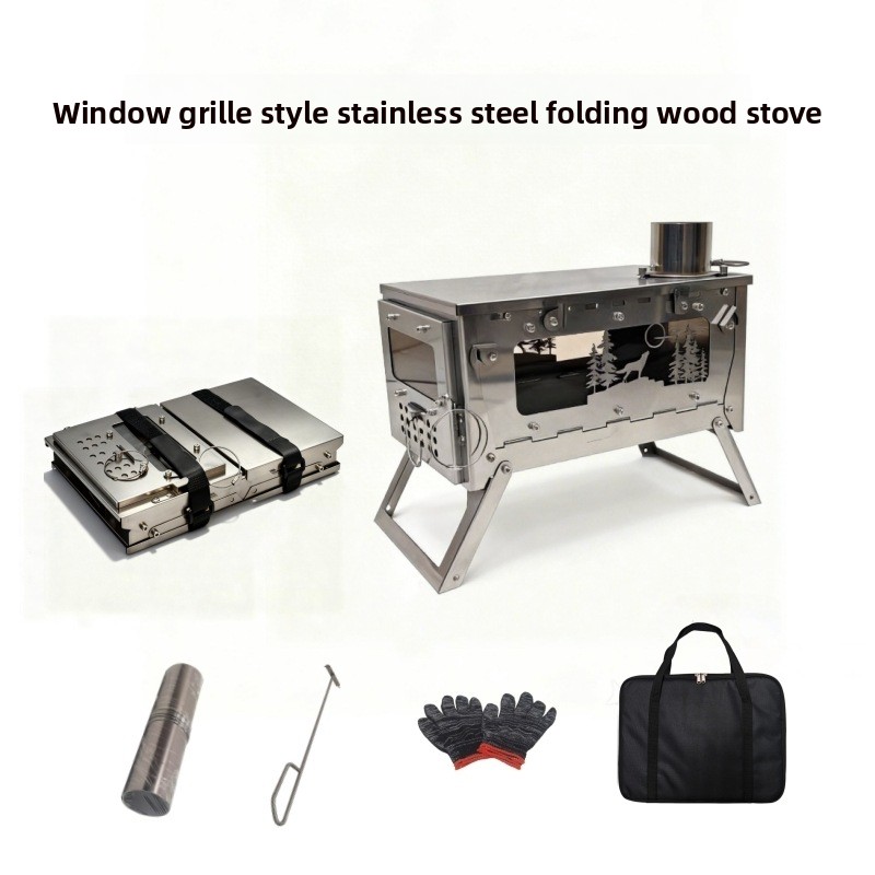Outdoor Camping Wood Burning Stove - Kompor Kayu Lipat Portabel dari Baja