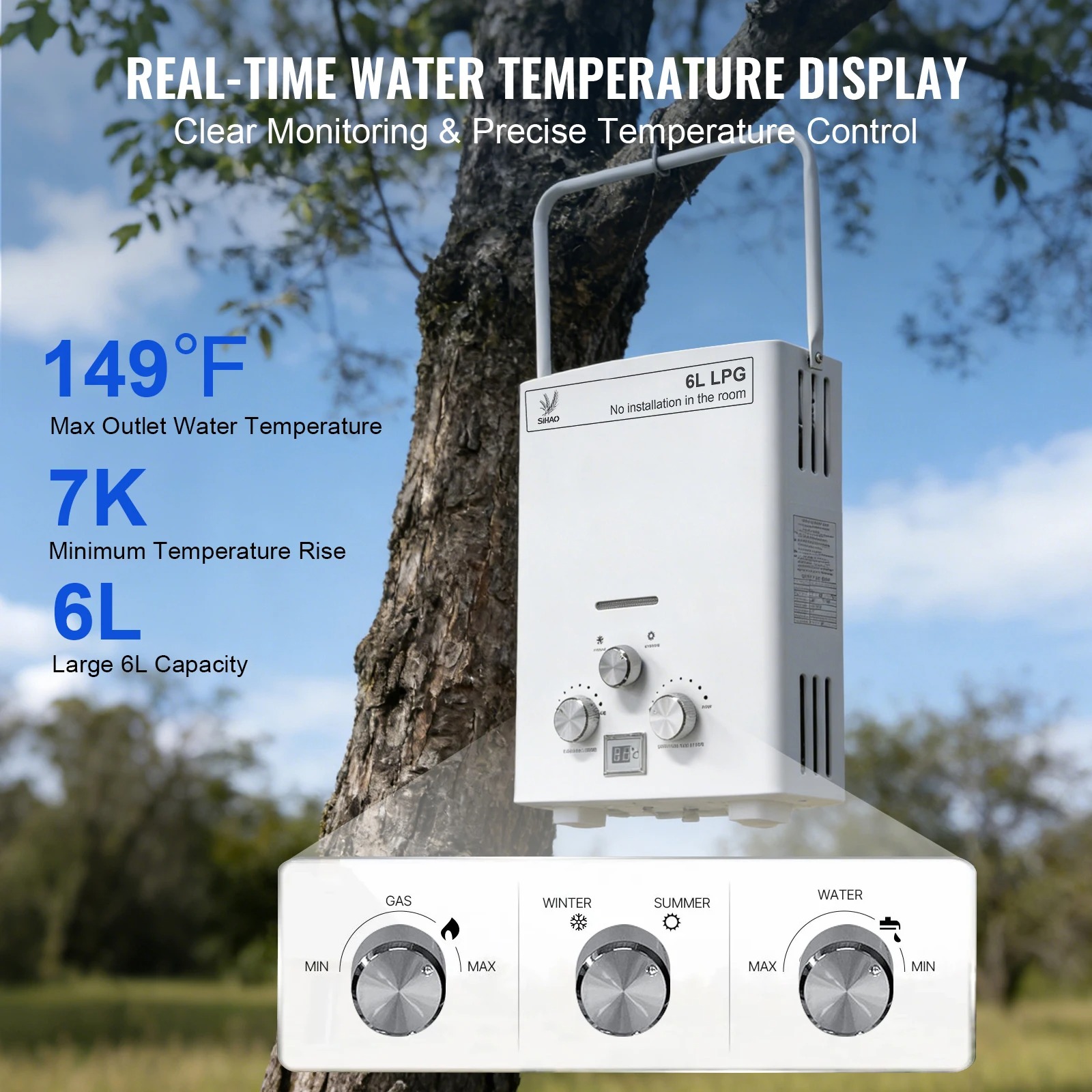 Pemanas Air Gas LPG | SIHAO 6L - Outdoor Camping Hot Water Heater ulasan dan harga